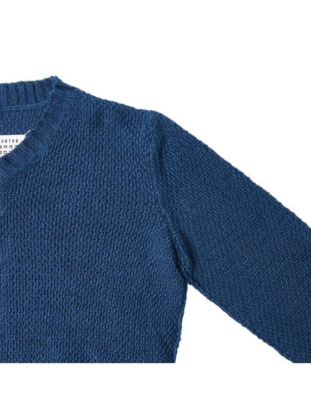 V-neck Basket Weave Hemp Knit Top Blue - MAISON MARGIELA - BALAAN 5