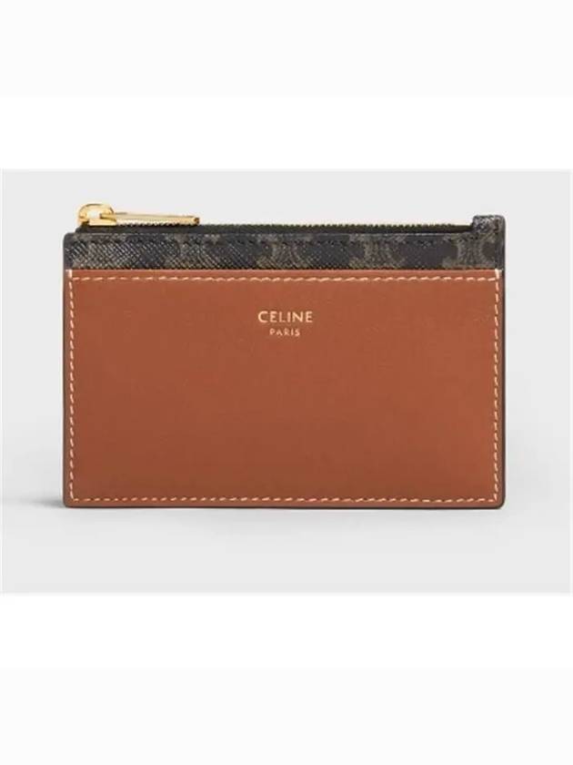 Triomphe Canvas Gold Zipper Card Wallet Tan - CELINE - BALAAN 2