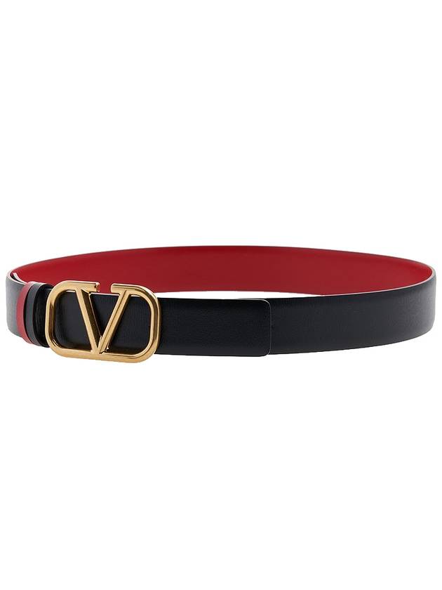 V Logo Signature Reversible Leather Belt Black - VALENTINO - BALAAN 6