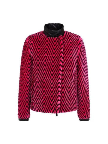 Women's Chevron Pattern Fur ZipUp Jacket Dark Pink - EMPORIO ARMANI - BALAAN 1