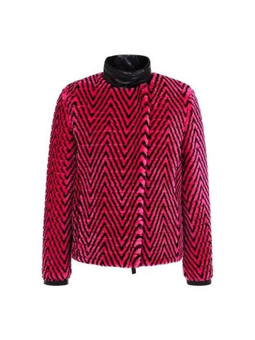 Women s Chevron Pattern Fur Zip up Jacket Dark Pink 270429 - EMPORIO ARMANI - BALAAN 1