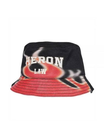 Flames Printed Logo Patch Bucket Hat Black - HERON PRESTON - BALAAN 1