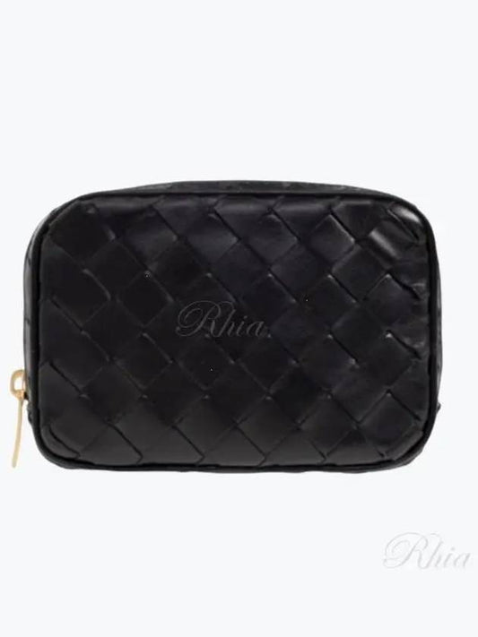 Teen Intrecciato Zipper Calfskin Pouch Black - BOTTEGA VENETA - BALAAN 2