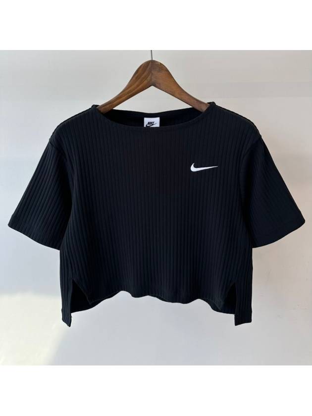 Sportswear Rib Crop Jersey Short Sleeve T-Shirt Black - NIKE - BALAAN 3