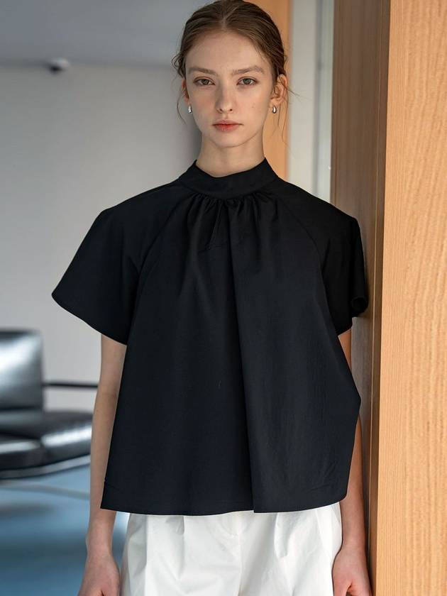 Defemme seersucker half-neck shirring blouse black - DEFEMME - BALAAN 3