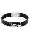 Opyum Silver Logo Leather Bracelet Black - SAINT LAURENT - BALAAN 5