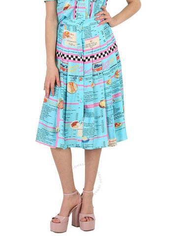 Moschino Ladies Multi Drive In Menu-Printed Pleated Midi Skirt, Brand Size 38 (US Size 4) - MOSCHINO - BALAAN 1