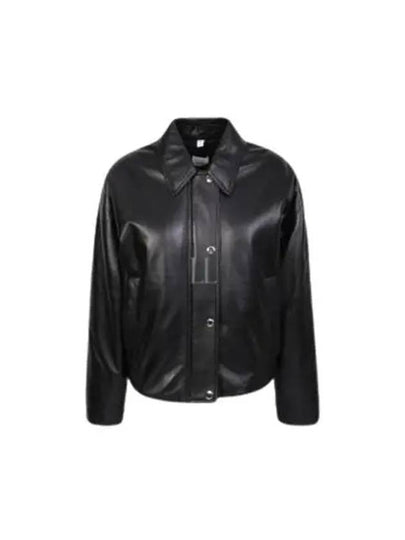 Women's Embroidered EKD Leather Jacket Black - BURBERRY - BALAAN 2