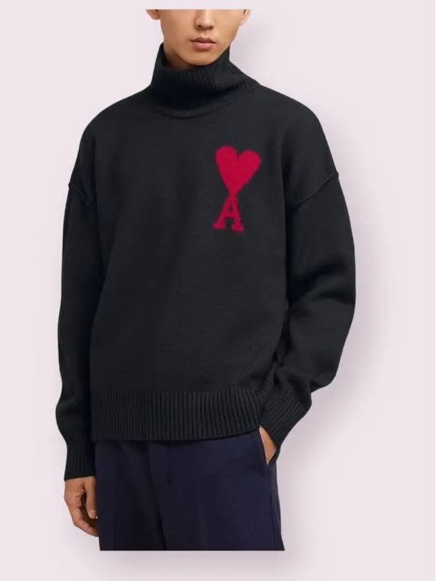 Intarsia Heart Logo Turtleneck Black - AMI - BALAAN 4