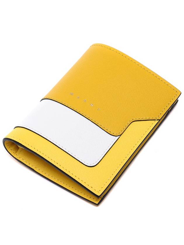 Saffiano Leather Color Block Half Wallet Yellow - MARNI - BALAAN 6