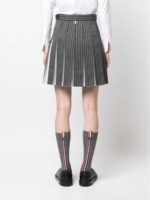 RWB Tab Wool Mini Mini Pleated Skirt Grey - THOM BROWNE - BALAAN 6