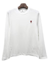 Chain Stitch Heart Logo Long Sleeve T-Shirt White - AMI - BALAAN 3