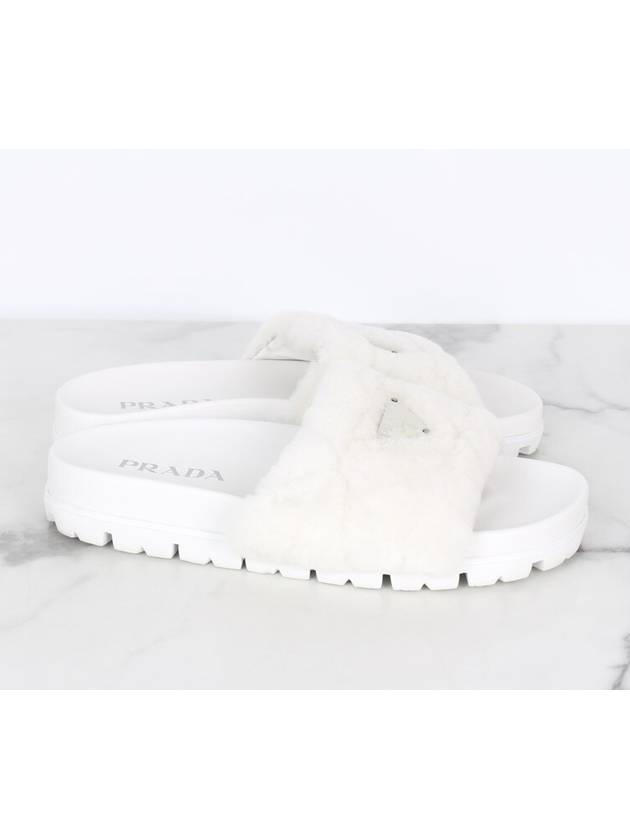 Triangle logo shearling fur slippers 36 5 235 - PRADA - BALAAN 5