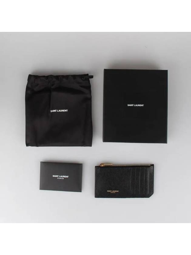 Coated Bark Leather Fragment Zipper Card Wallet Black - SAINT LAURENT - BALAAN 6