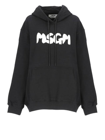 Brushed Logo Print Hoodie Black - MSGM - BALAAN 1