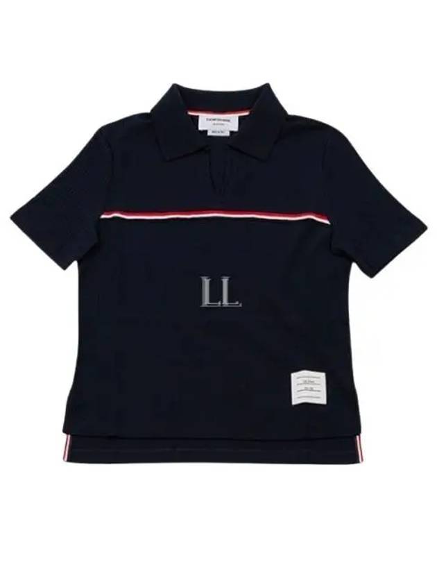 Three Stripes High Twist Rib Polo Shirt Navy - THOM BROWNE - BALAAN 2