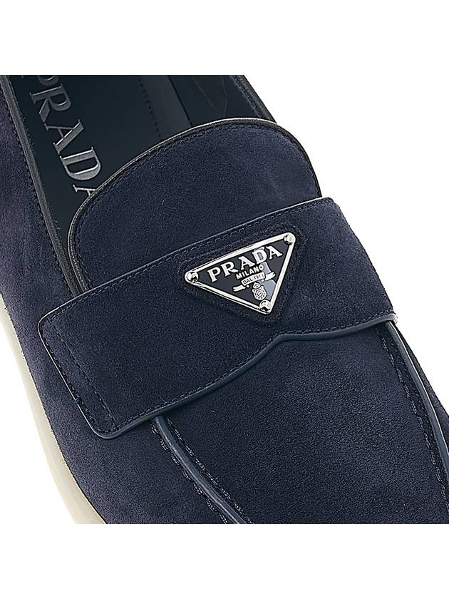 Triangle Logo Suede Loafers Navy - PRADA - BALAAN 9