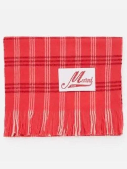 Logo Applique Check Virgin Wool Scarf Red - MARNI - BALAAN 2