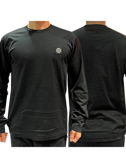 Logo Patch Cotton Long Sleeve T-Shirt Black - STONE ISLAND - BALAAN 2