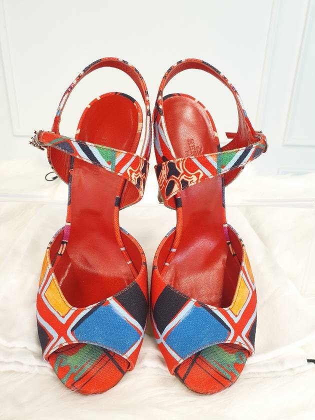 Women s Multicolor Fabric Open Toe Slingback HM99619HE 230mm 36 Condition A - HERMES - BALAAN 2