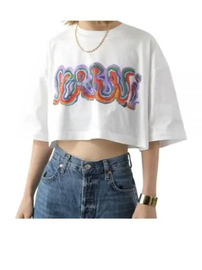 Graphic Logo Print Cropped Cotton Short Sleeve T-shirt White - MARNI - BALAAN 2