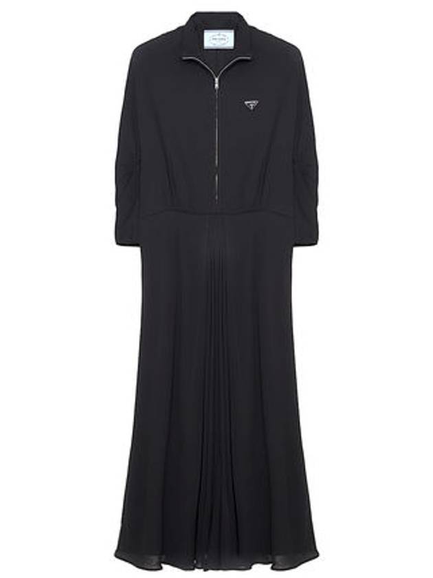 Logo Plaque Zipper Viscose Long Dress Black - PRADA - BALAAN 2