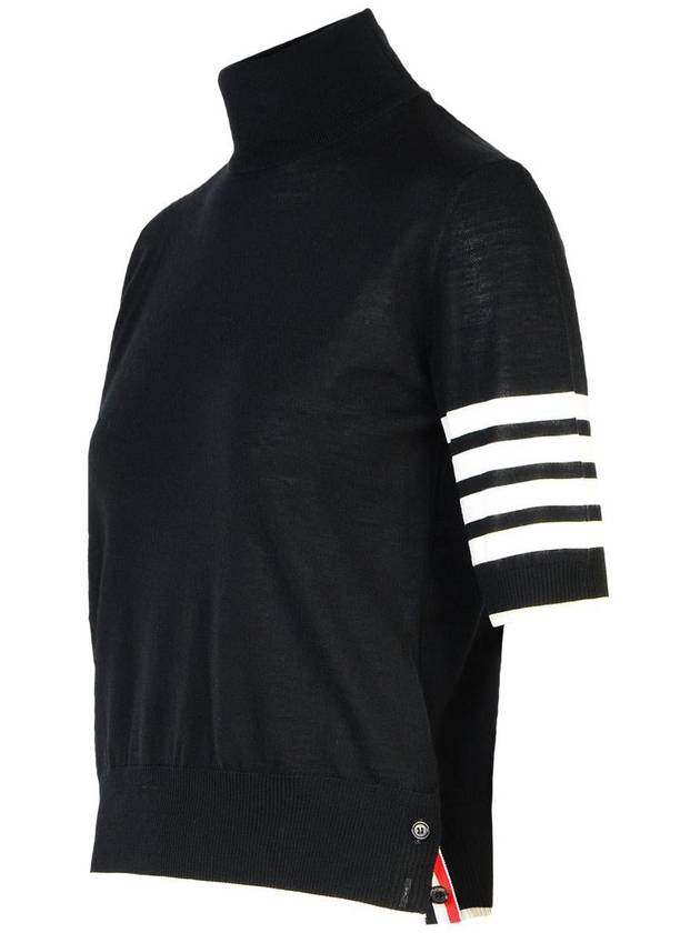 4 Bar Relaxed Fit Fine Merino Wool Turtleneck Black - THOM BROWNE - BALAAN 3