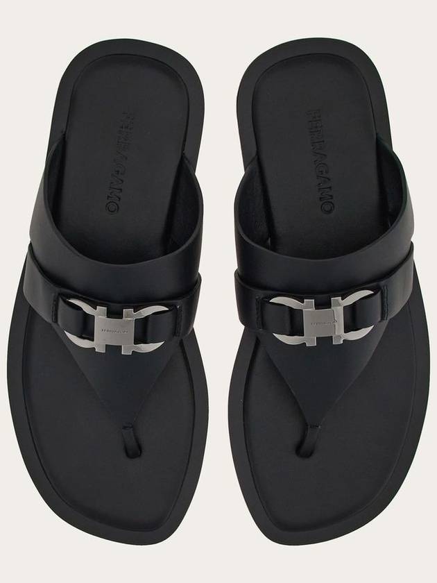 Gancini Leather Flip Flops Black - SALVATORE FERRAGAMO - BALAAN 3