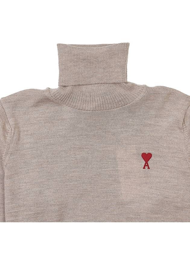 Small Heart Logo Turtleneck Beige - AMI - BALAAN 4