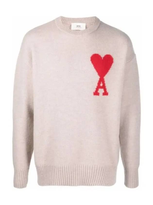 Men's Big Heart Logo Wool Knit Champagne - AMI - BALAAN 2