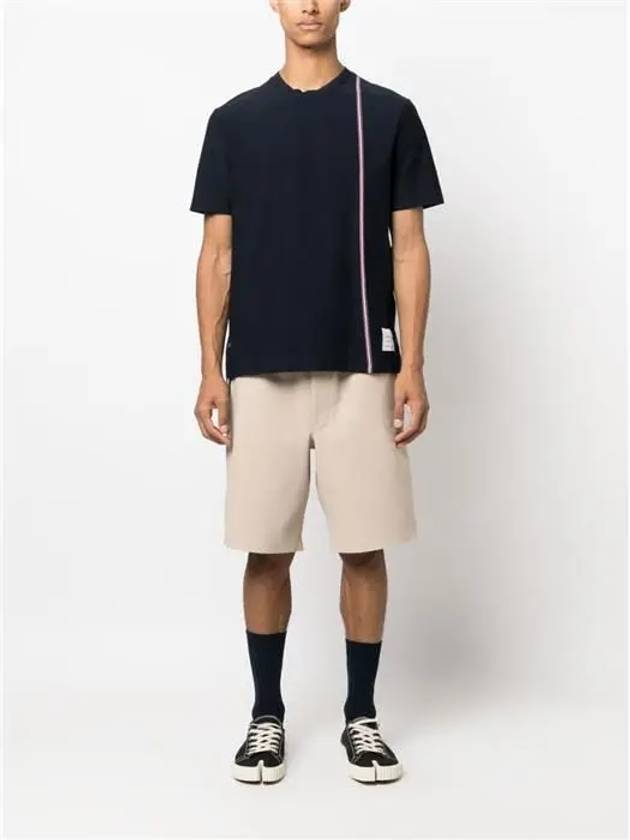 RWB Stripe Cotton Short Sleeve T-shirt Navy - THOM BROWNE - BALAAN 3