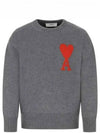 Big Heart Logo Intarsia Wool Knit Top Grey - AMI - BALAAN 2