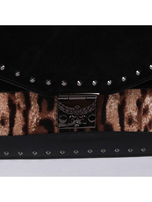 Leopard print studded chain shoulder bag - MCM - BALAAN 2