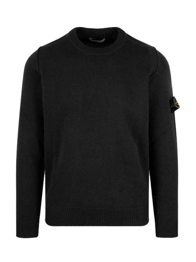 Logo Patch Lambswool Crewneck Knit Top Black - STONE ISLAND - BALAAN 3