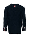 Merino Crisscross Cable Stitch Crewneck Knit Top Navy - THOM BROWNE - BALAAN 4