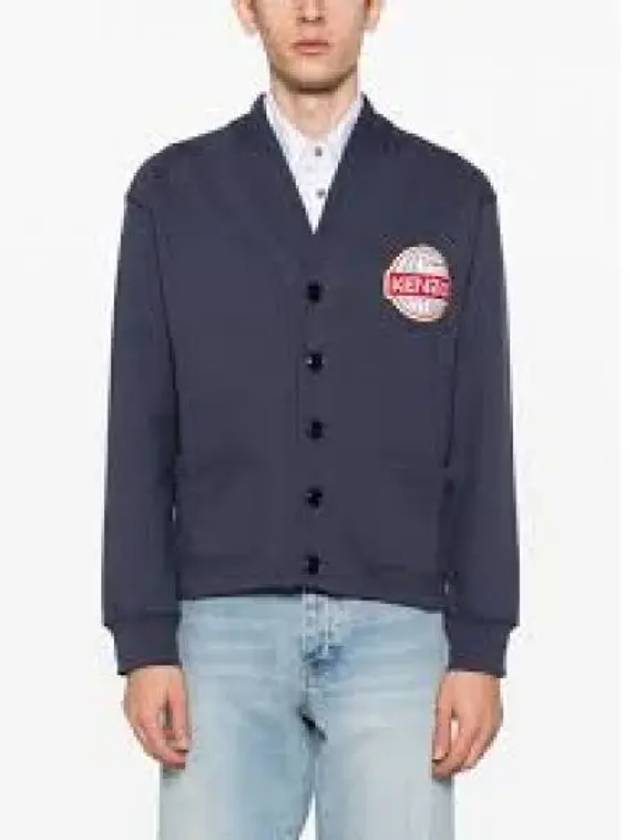 Logo Patch Jersey Cotton Cardigan Navy - KENZO - BALAAN 2