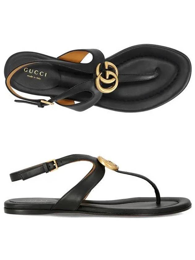 Double G Leather Flat Sandals Black - GUCCI - BALAAN 2