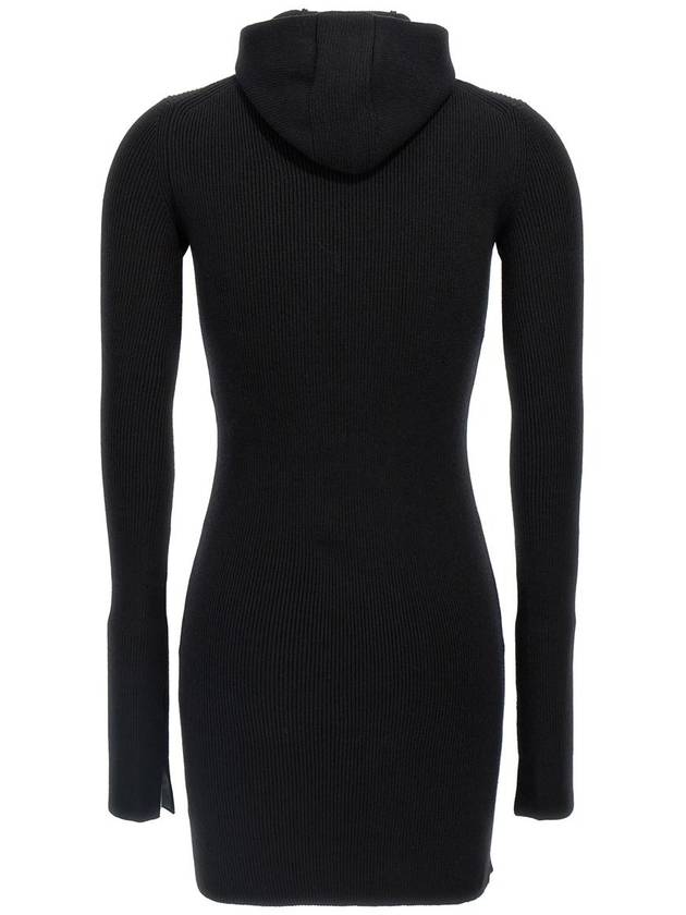 Long Sleeve Hooded Wool Silk Short Dress Black - FENDI - BALAAN 3