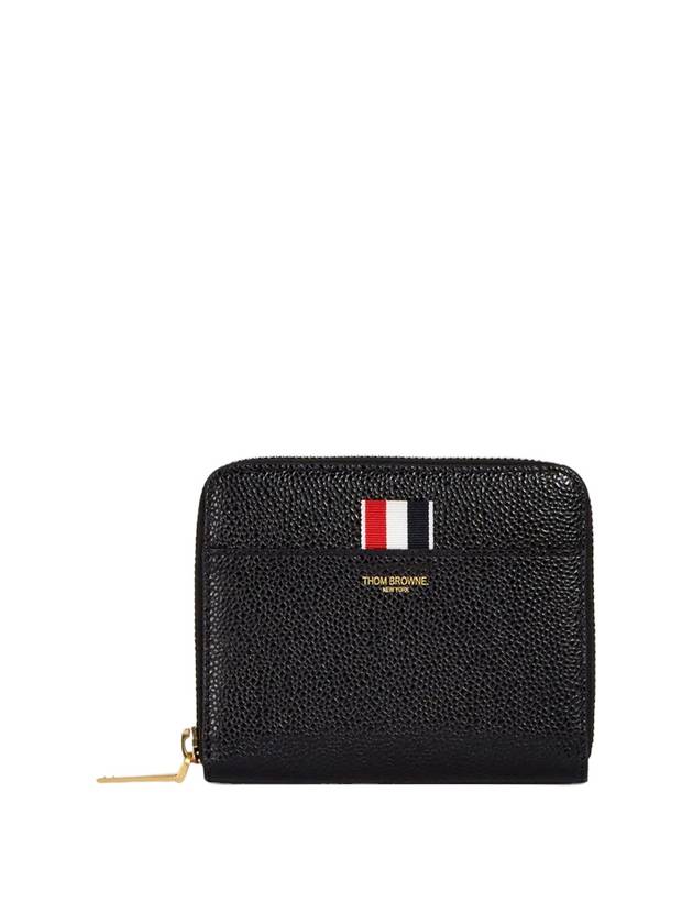 Three Stripes Pebble Grain Zipper Round Half Wallet Black - THOM BROWNE - BALAAN 2