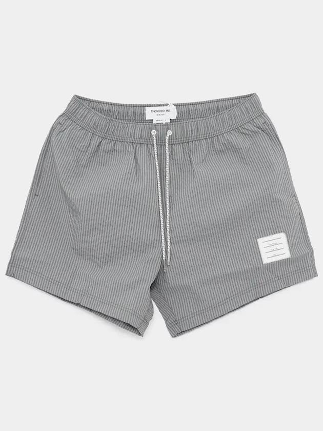 Striped Seersucker Swim Shorts Grey - THOM BROWNE - BALAAN 4