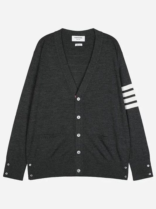 Men's Sustainable Classic Diagonal Wool Cardigan Dark Grey - THOM BROWNE - BALAAN 2