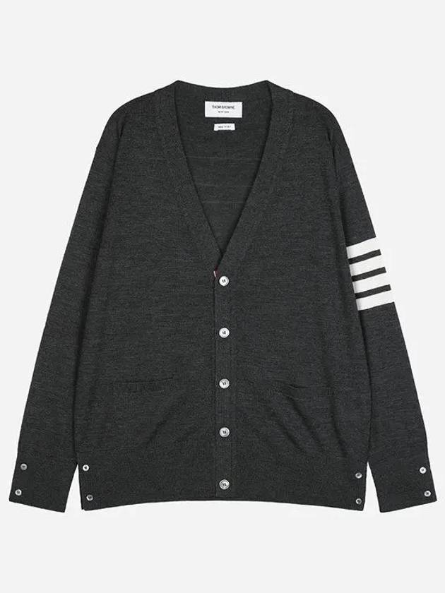 Men's Sustainable Classic Diagonal Wool Cardigan Dark Grey - THOM BROWNE - BALAAN 2