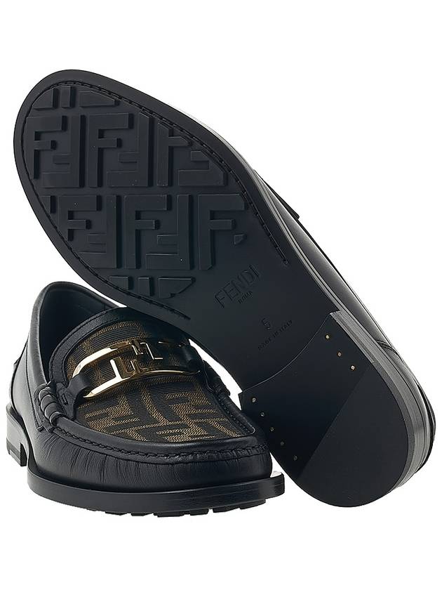 FF O Rock Fabric Leather Loafers Black Brown - FENDI - BALAAN 6