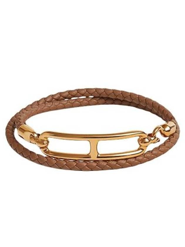 Roulis Double Tour Leather Bracelet Gold Brown - HERMES - BALAAN 2