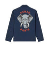 Elephant Print Coach Overshirt Jacket Navy - KENZO - BALAAN 3