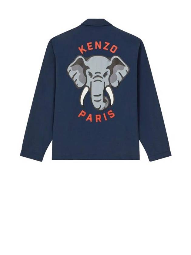 Elephant Print Coach Overshirt Jacket Navy - KENZO - BALAAN 3