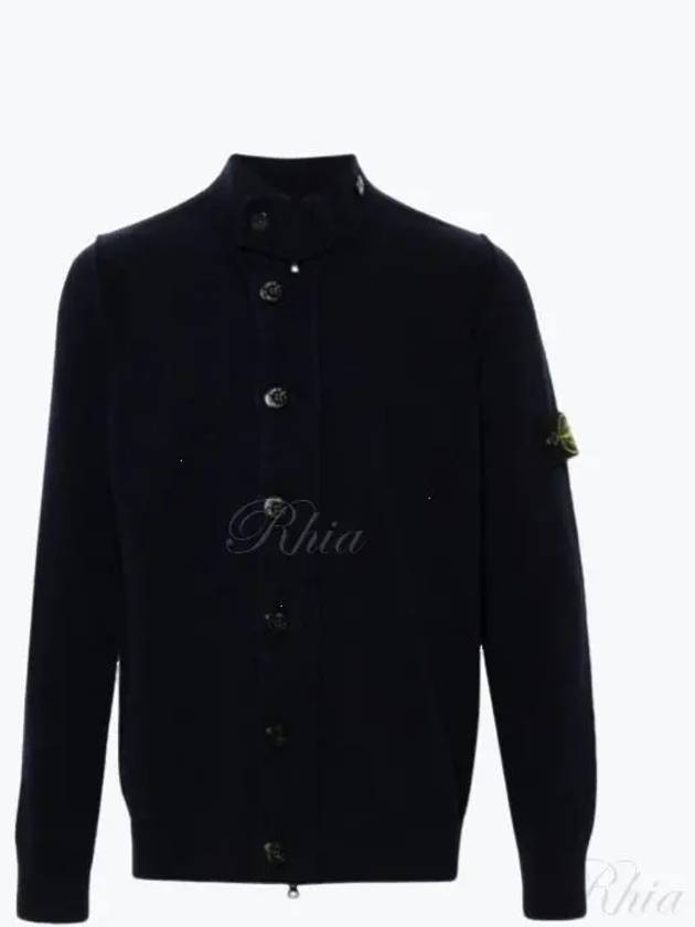 Wappen High Neck Button Up Wool Cardigan Navy - STONE ISLAND - BALAAN 2