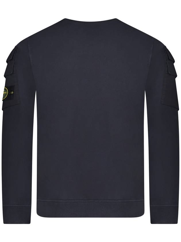 Garment Dyed Double Pocket Brushed Cotton Fleece Sweatshirt Navy - STONE ISLAND - BALAAN 3