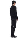 Men's Waffen Patch Crew Neck Raw Cotton Knit Top Black - STONE ISLAND - BALAAN 7