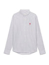 Men's Heart Logo Striped Button Down Long Sleeve Shirt Grey - AMI - BALAAN 1